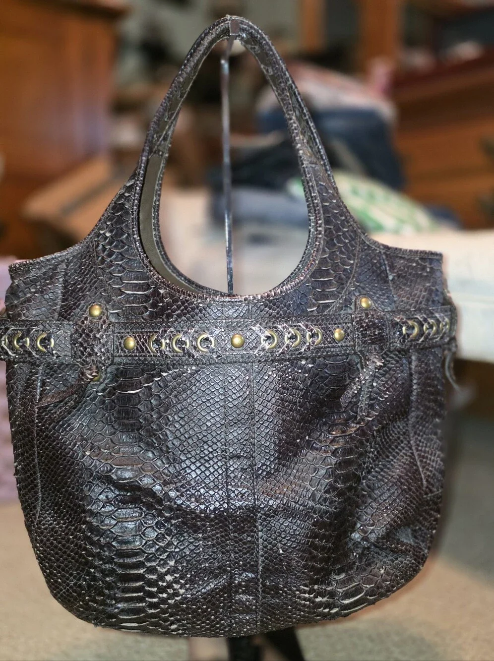 COACH BROWN PYTHON LARGE ERGO TOTE Y2K
